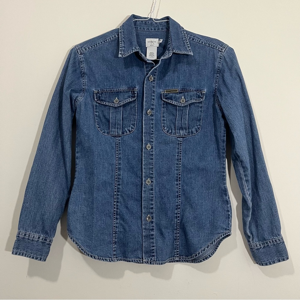 Calvin Klein VTG 90s Denim Jean Shirt Button Front Sz SP Saint Shirt CK ONE Era